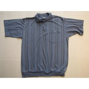 Casual Joe Shirt Mens Medium Blue Stripe Banded Bottom Polo Short Sleeve Pocket